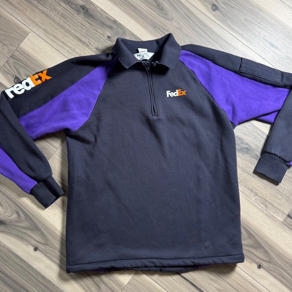 FedEx Stan Herman VF Imagewear Quarter Zip Fleece Pullover Navy Purple Mens M